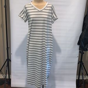 Tickled Teal gray and white striped caftan, Medium